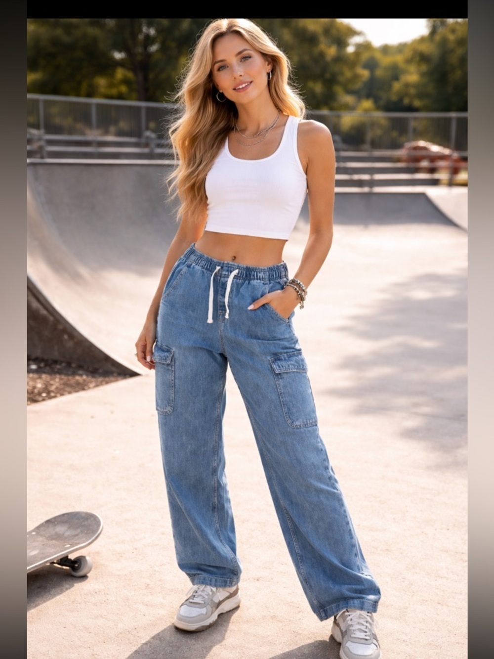 EUC Gap SZ XS blue high rise wide leg cargo jeans/waist 28”-32”